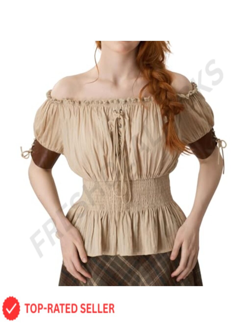 Women Renaissance Peasant Blouse Off Shoulder Cotton Short Sleeve Victorian Top